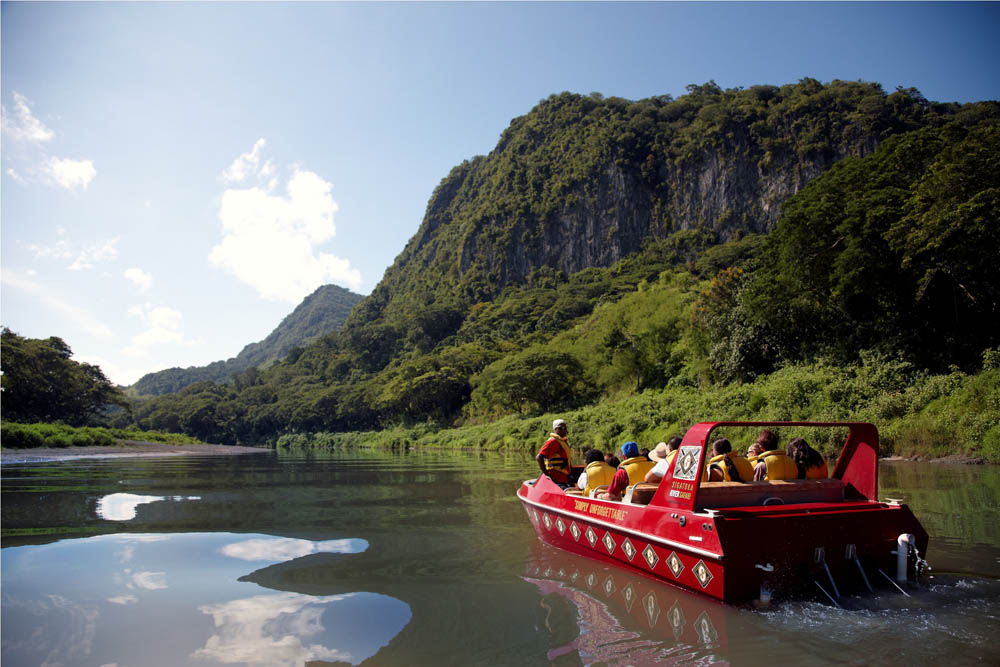 Touring the river in a fast boat
