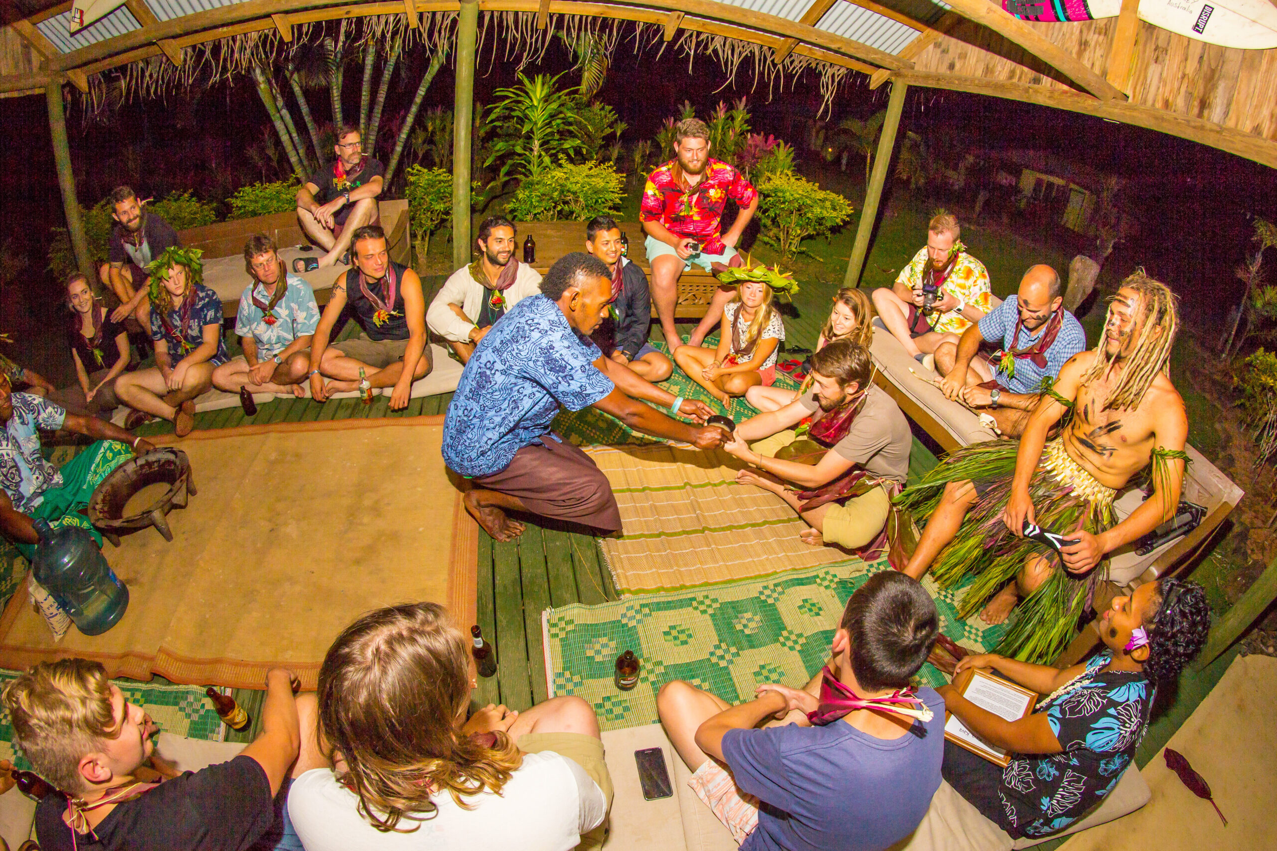 Guests enjoying a kava ceremony at Waidroka Bay Resort