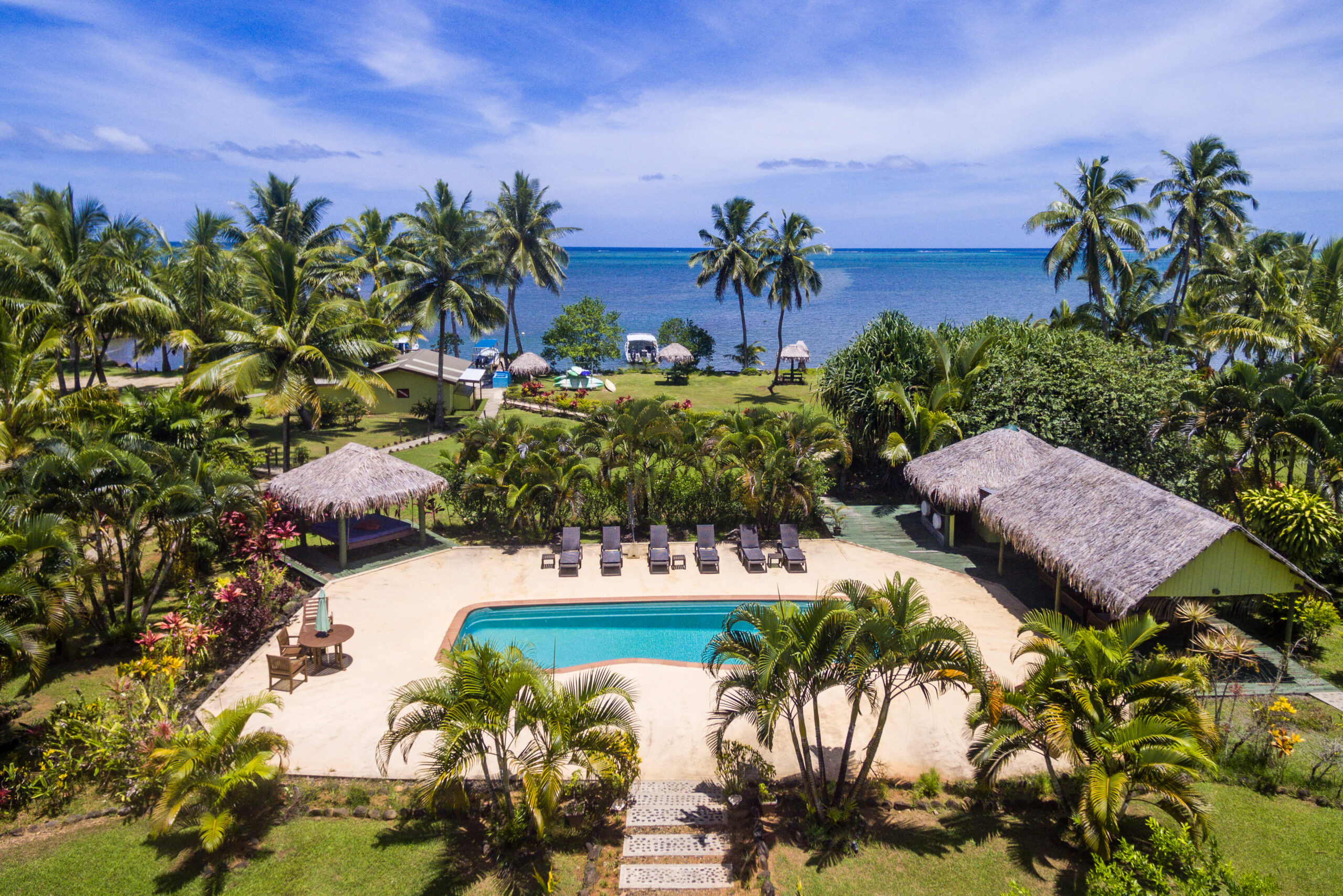 Ocean view pool area at Waidroka Bay Resort