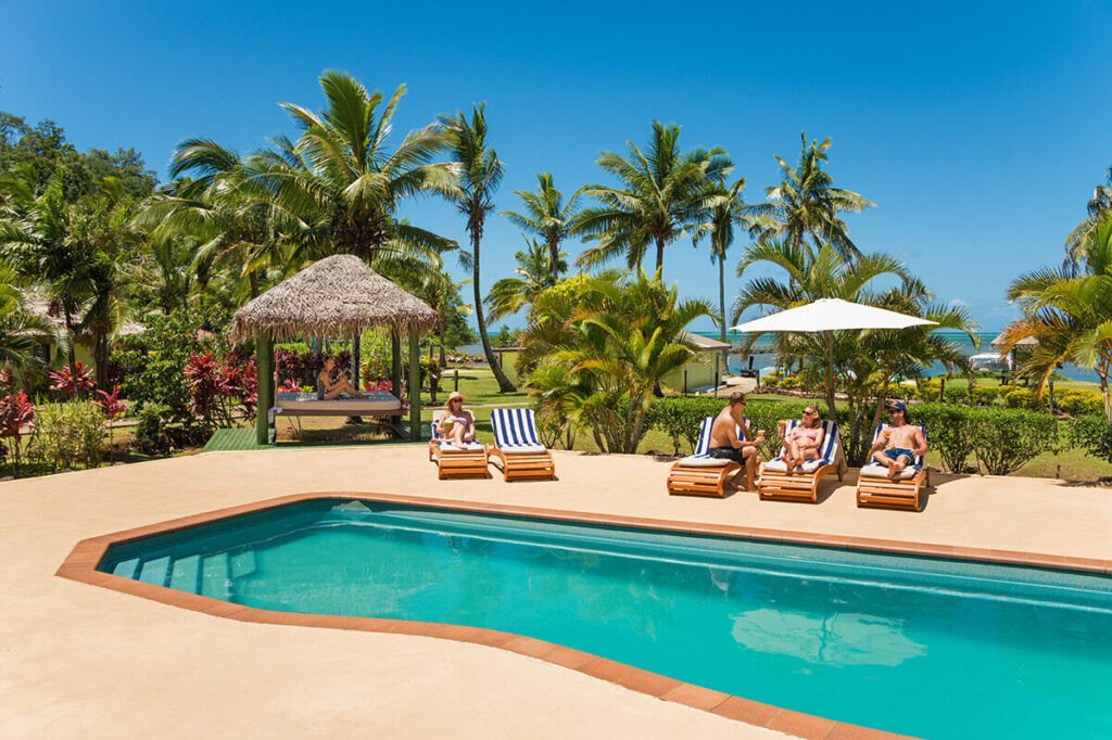 relaxing by the pool